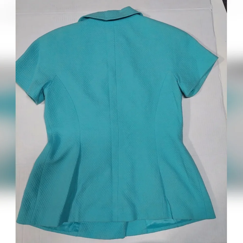 Vintage Christian Dior Teal Double Breasted Blazer Jacket Short Sleeve Women’s 8